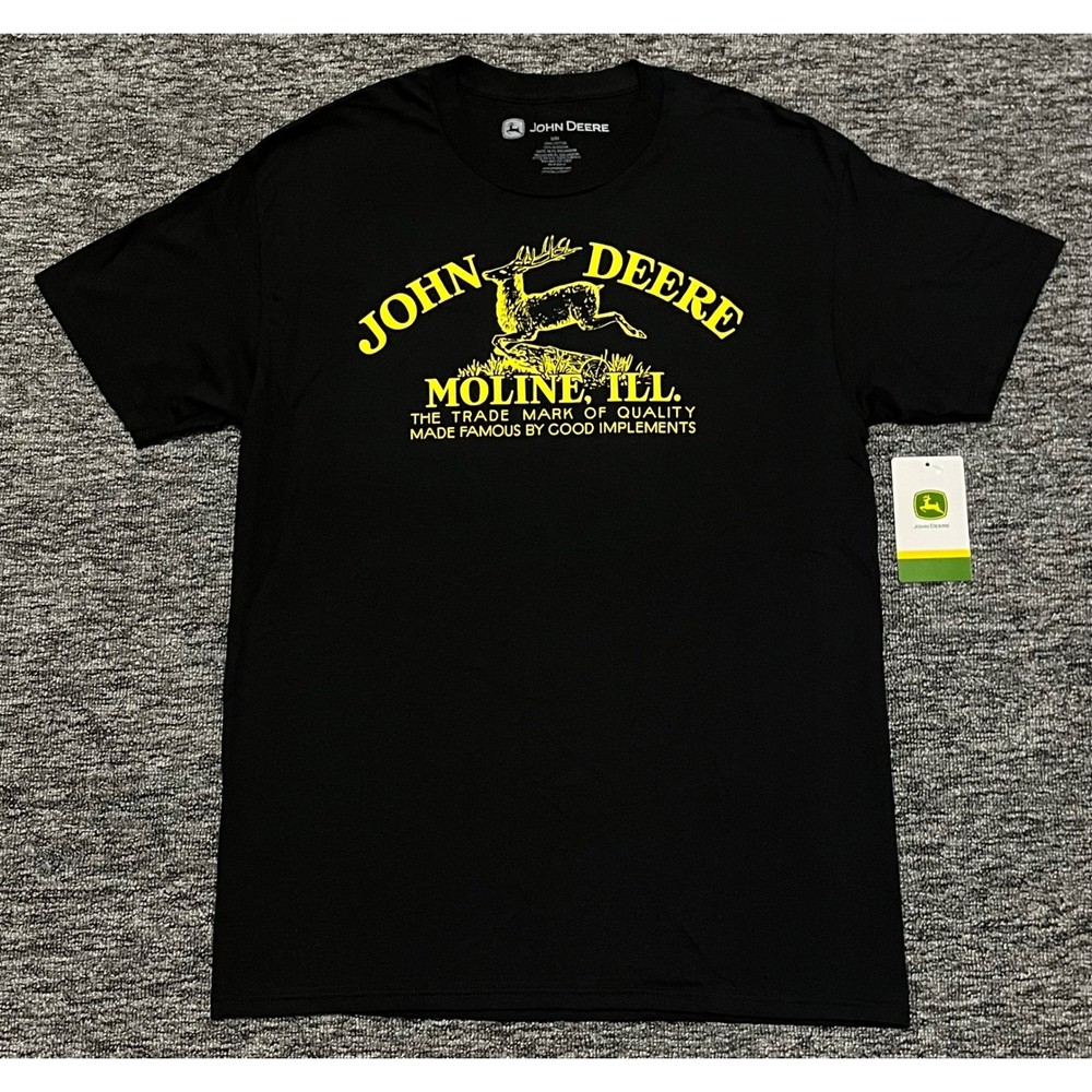 John Deere Mens Graphic T-Shirt Black Short Sleeve Moline Ill Logo AB1010 NWT M