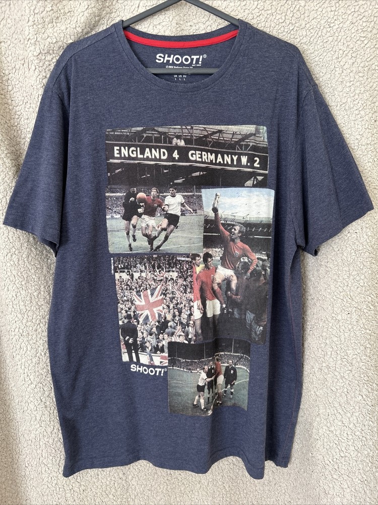 Shoot! Football T Shirt England 4 Germany 2 1966 World Cup Blue Top Large