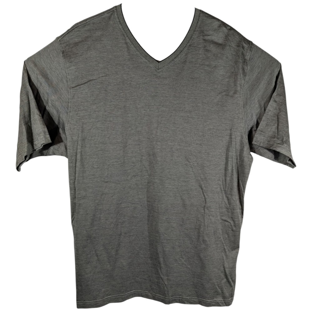 Murano by Raffi Shirt Mercerized Cotton Short Sleeve Striped Gray Mens XL V-Neck