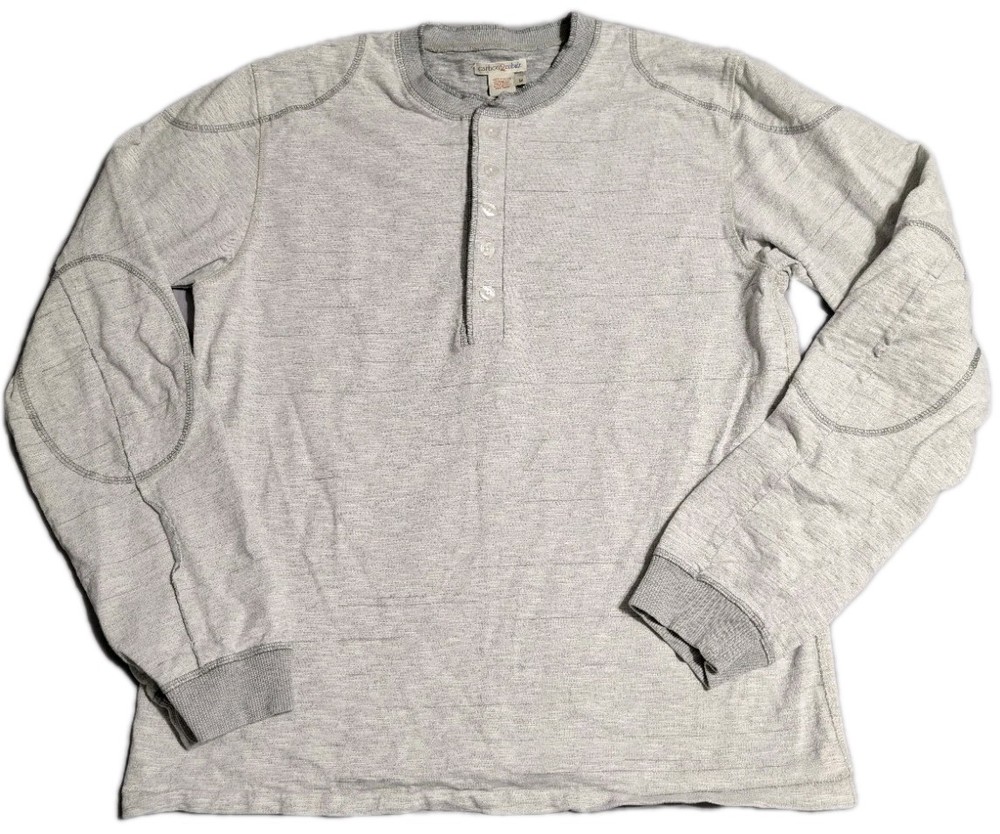 Carbon2Cobalt Thermal Henley Shirt Mens Medium Gray Long Sleeve Elbow Patch