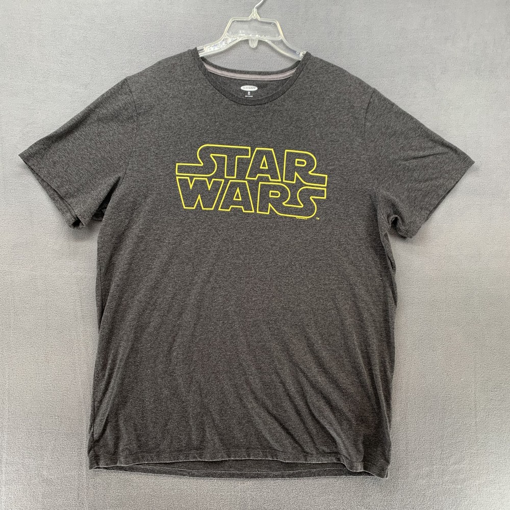 Old Navy Star Wars Mens T-Shirt XXL Crew Neck Heather Gray Yellow Logo Gift