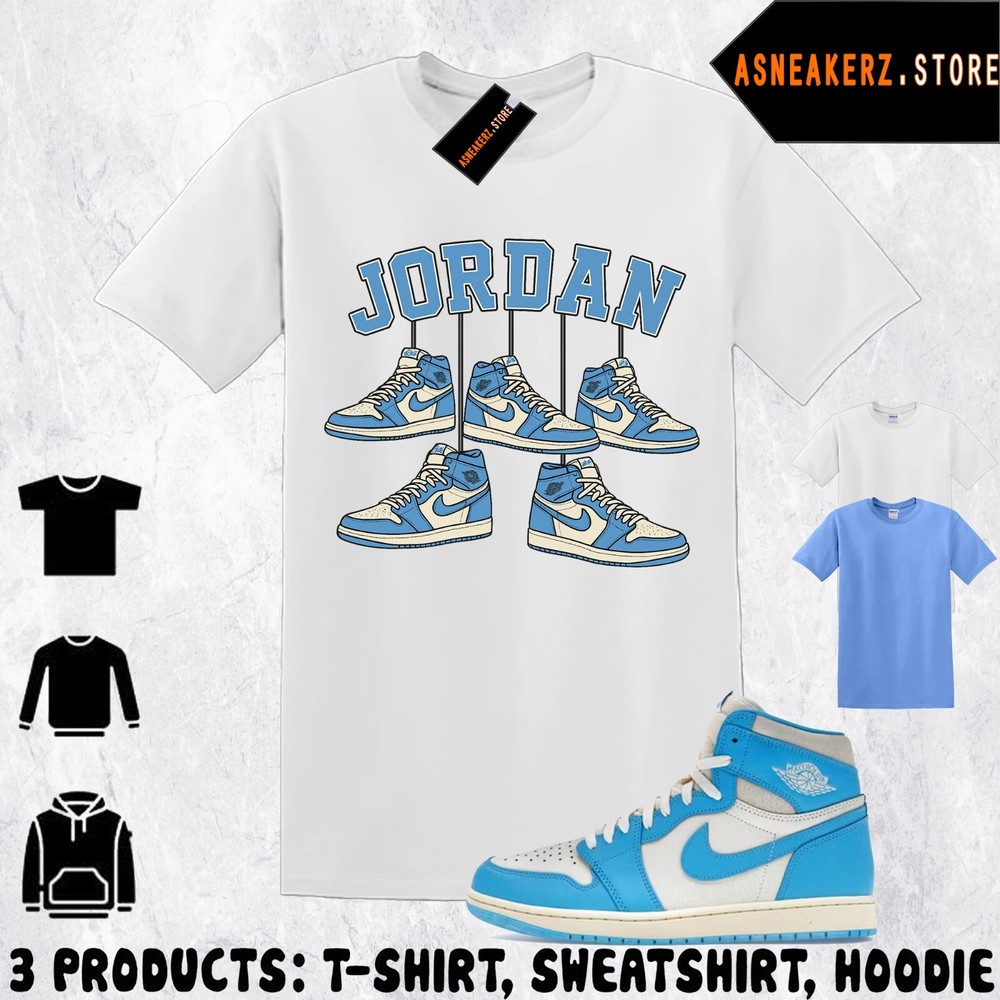 Shirt Matching AJ 1 High OG UNC Reimagined Match Sneaker Shoe Hanging 1s T-Shirt