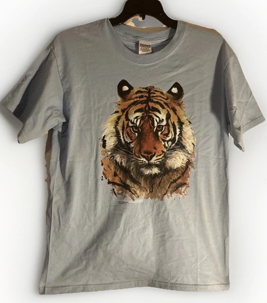 Vintage Tiger Graphic T-Shirt Large Gildan Ultra Cotton Heavyweight Big Cat