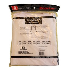 3 Pc Men 100% Cotton A-Shirt Tank Top Ribbed Undershirt White Muscle By Knocker