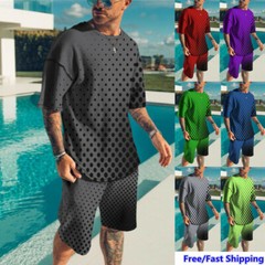Men’s Outfit 2-Piece Set Short Sleeve T-Shirts and Shorts Sweatsuit Set Summer