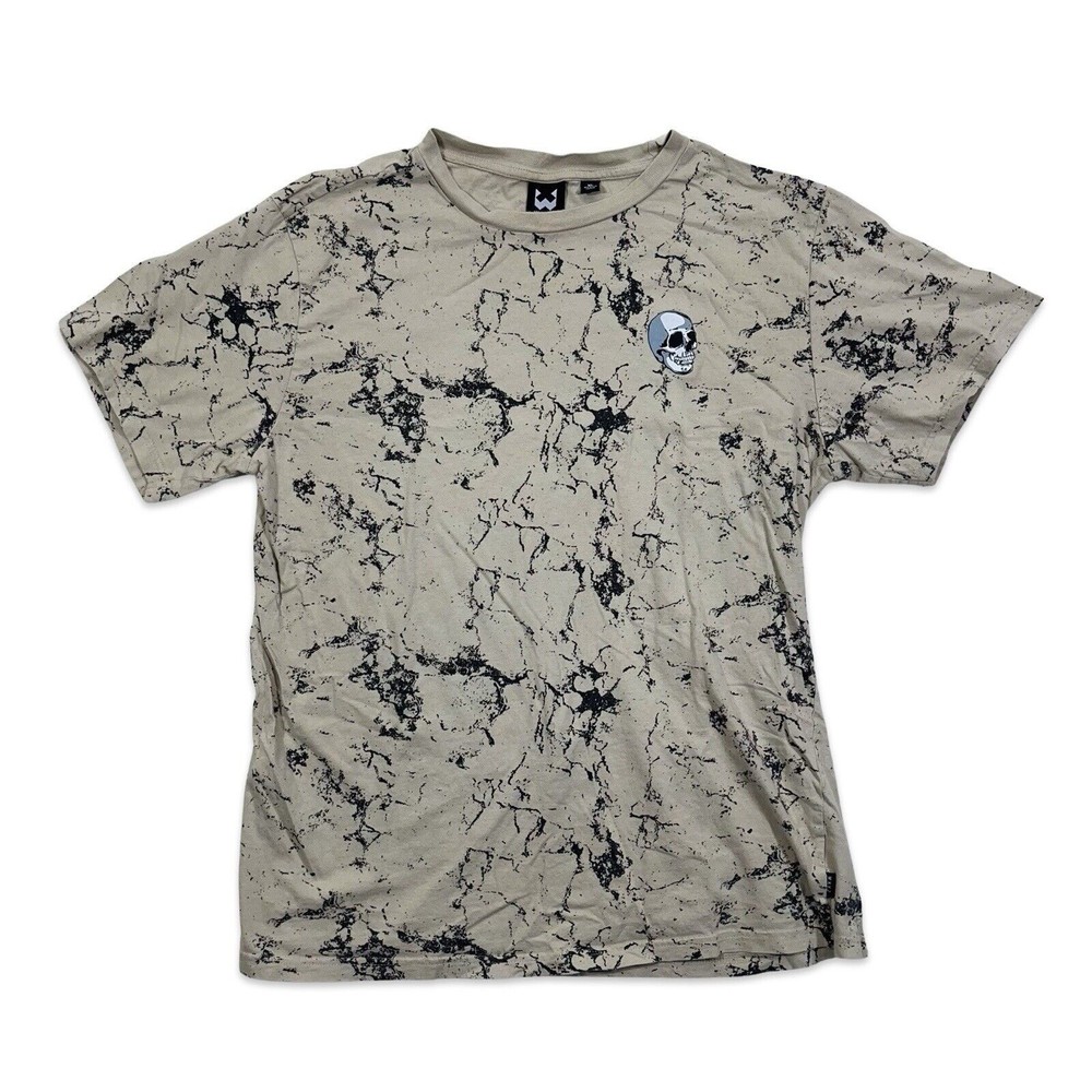 WXYZ Size XL Men’s Short Sleeve Shirt Skull Crystal Wash Tie Dye Beige