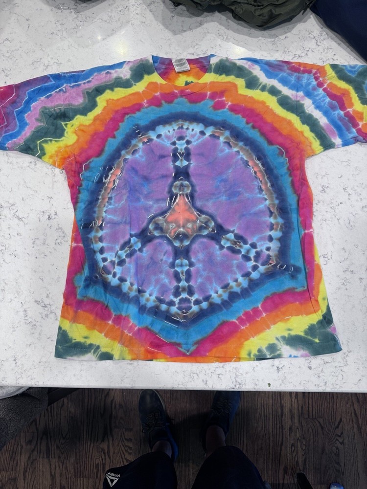VTG Custom Grateful Dead Style Tie Dye Peace Sign Single Stitch T Shirt Size XL