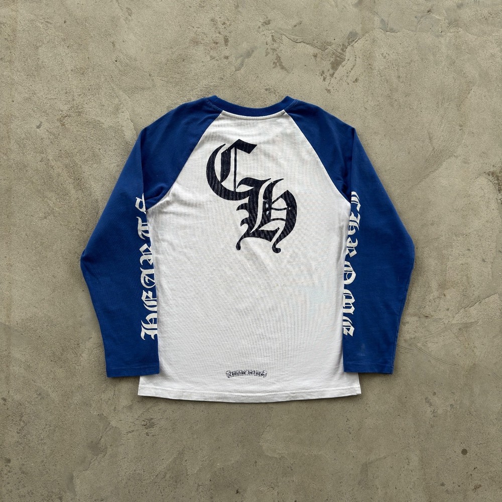 Vintage Chrome Hearts Longsleeve Tee Shirt Distressed Size M White Blue
