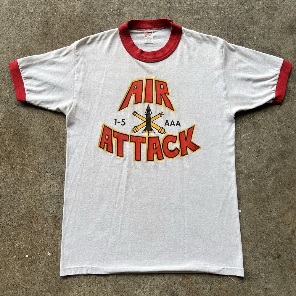 Vintage Us Army Unit Ringer T-Shirt 1-5 AAA Air Attack Men Medium Military Usa
