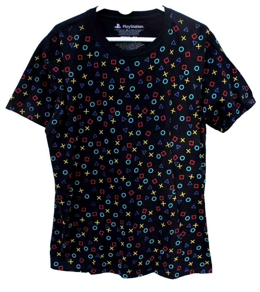 Vintage PlayStation SS T-Shirt Ripple- All Over Game Console Symbols – Sz XL