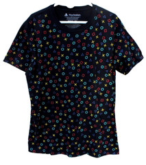 Vintage PlayStation SS T-Shirt Ripple- All Over Game Console Symbols – Sz XL