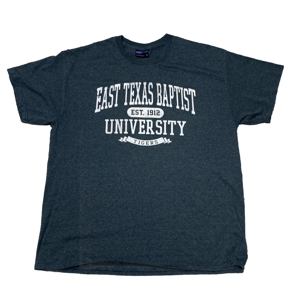 VTG MV Sport Mens XL East Texas Baptist University Tigers Grey T-Shirt