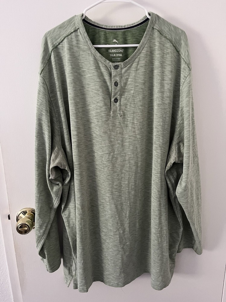 Tommy Bahama Islandzone Heather Green Henley Long Sleeve Space Dye UPF 30 3XLB