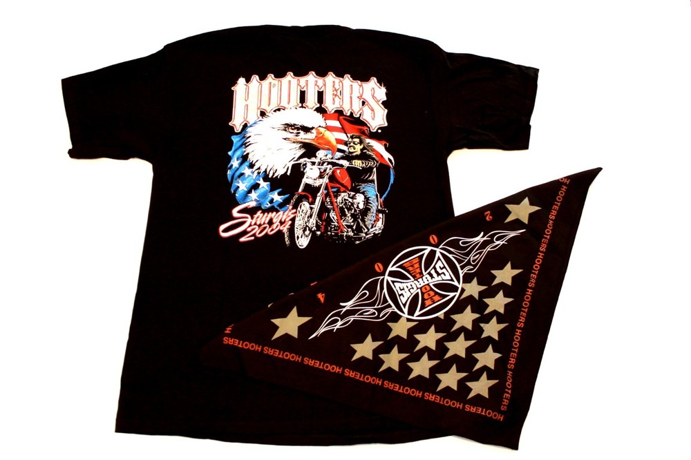 2 Hooters Uniform XL Sturgis T-Shirt USA Flag 2 Bandanna OOP work store closed