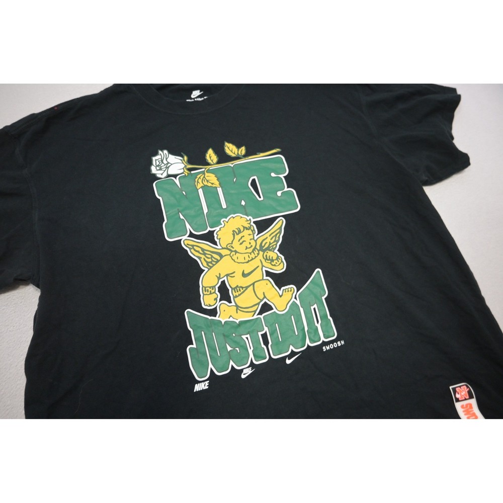 Nike T-Shirt Mens XXL Black Excellent Cherub Angel Rose Just Do It Loose Fit Tee