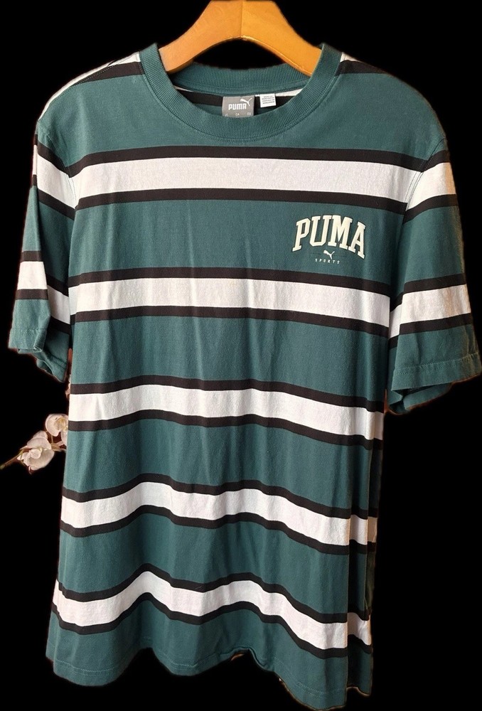 PUMA SPORTS CLUB Classic Men’s Green & White Striped Crew Neck