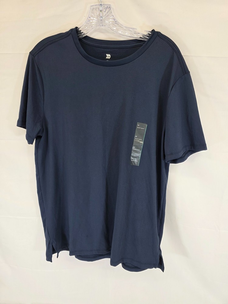 2 Pack All in Motion Mens Short Sleeve Active T-Shirt Navy Blue Crew Neck Size M