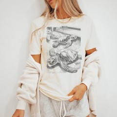 Vintage Sea Turtle Graphic Tee Natural Retro Ocean Wildlife Art