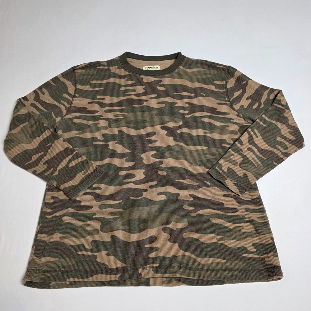 Magellan Outdoors Thermal Shirt Mens Medium Green Camo Waffle Knit Long Sleeve