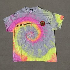 Santa Cruz Tie Dye T Shirt Men’s XL Skateboards Graphic Back Logo Pink Yellow