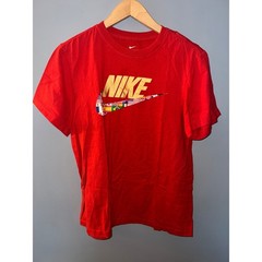 Nike Mens Small Red Graphic T-Shirt Gold Foil World Flags Swoosh Logo Tee