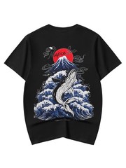 Niepce Japanese Streetwear T-shirt Rising Whale Print Graphic Tee for Men