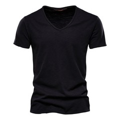 Summer Men’s New Solid Color V-Neck Short Sleeve T-shirt Tops Casual Blouse