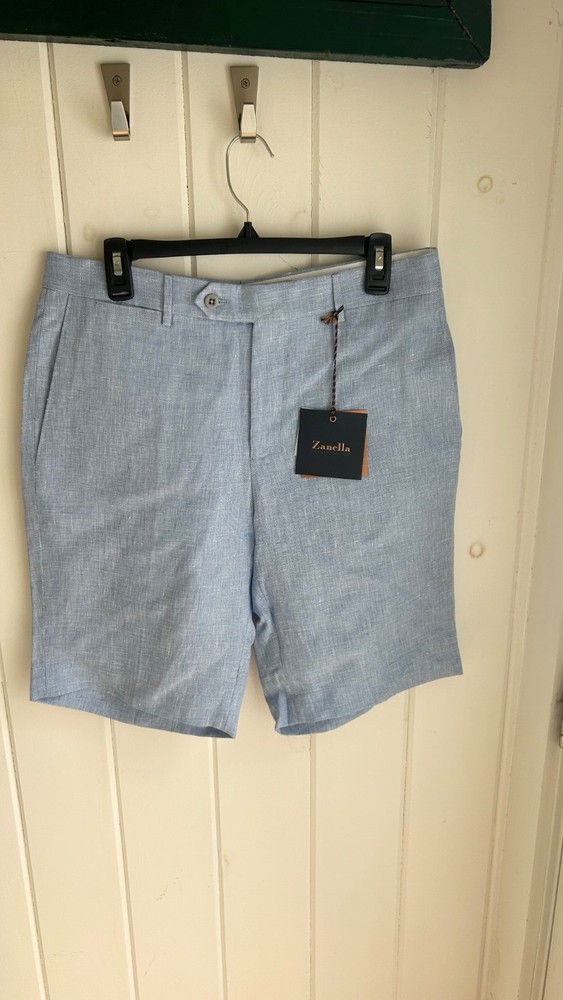 Chad Bermuda short light denim blue. 100% linen. Size 33 waist.