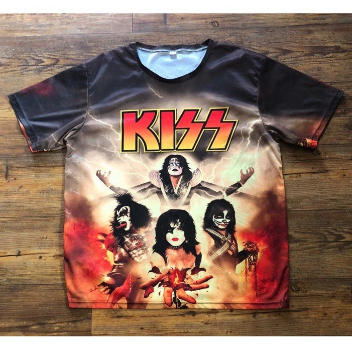 KISS Men’s Graphic Print Tee L Multicolor Crew Neck Short Sleeve Jersey