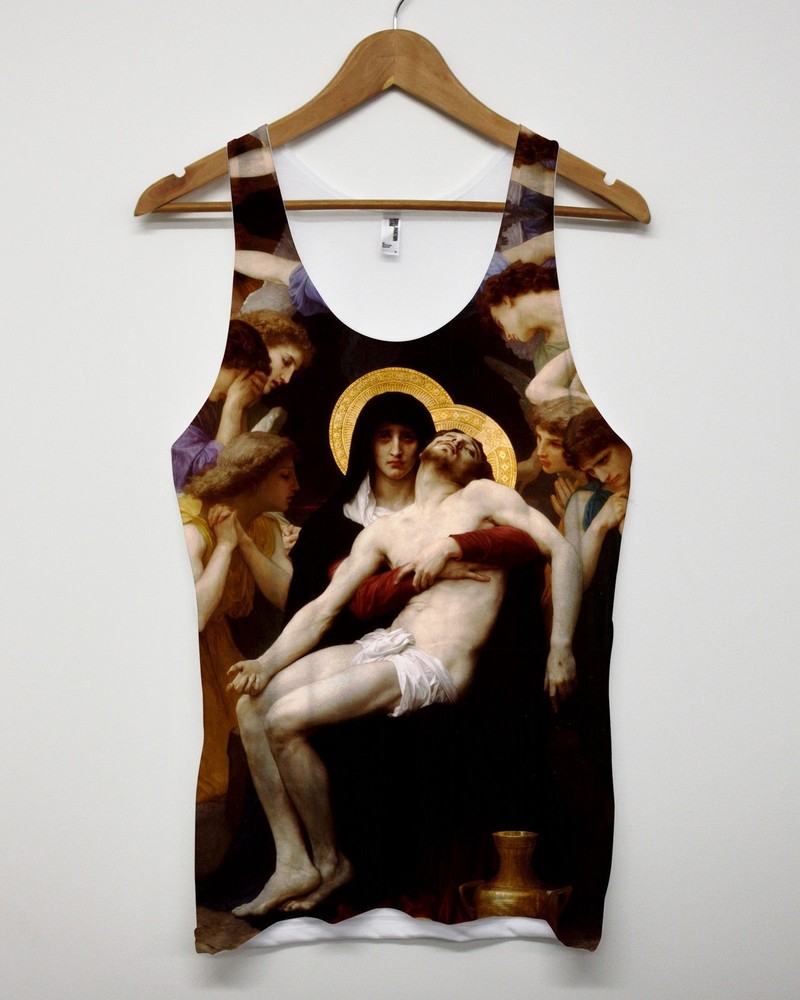 Pieta Mary Holding Body Jesus All Over Vest Urban Streetwear Religion Tank Men