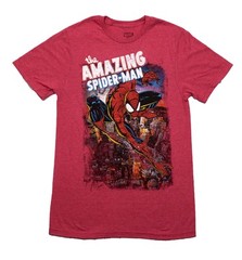 Spider-Man New Adult T-Shirt -Amazing Flying Distressed City Below