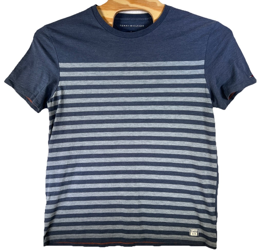Tommy Hilfiger Men’s Sandbar Crew Neck T-Shirt Slate Blue Light Blue Striped SzL