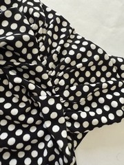 Black White Polka Dots Ruched Cap Sleeve Cowl Scoop Neck Stretchy Shirt Size L