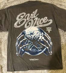 Evil Vice Soccer Skull Graphic T-Shirt Black Double Sided Heavyweight New