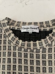 VTG Giorgio Danieli Mens Knit Shirt Small Textured Black Gold Blocks Italy Made