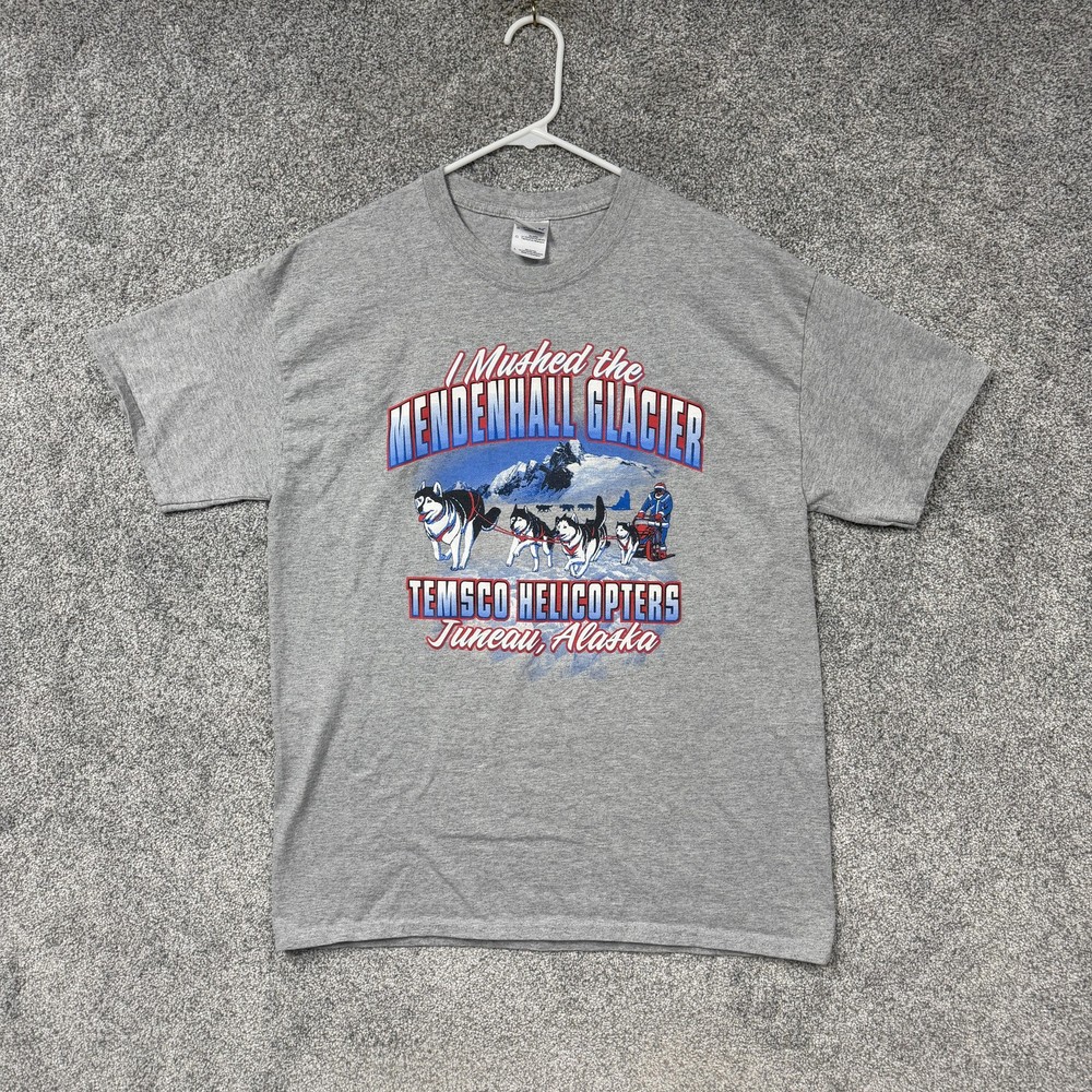 Mendenhall Glacier Juneau Alaska Dog Sledding Mush T-Shirt Mens L Gray Gorpcore
