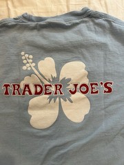 Trader Joe’s Logo Graphic Dusty Blue Cotton Knit Double-Sided Short Sleeve Tee S