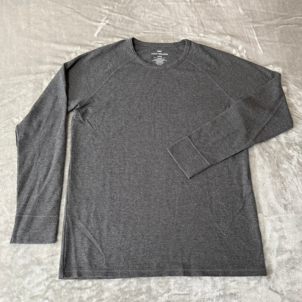 Mack Weldon Thermal Waffle-Knit Shirt Mens Large Gray Stretch Long Sleeve Wool