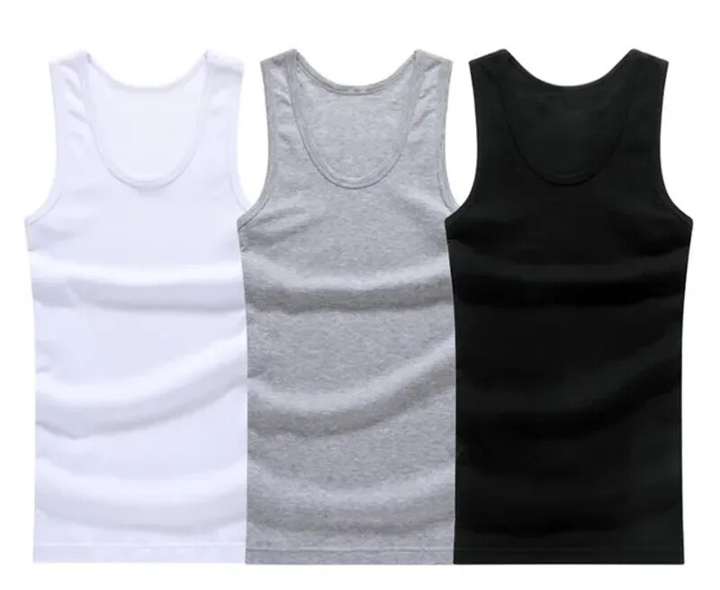 3pcs/lot Cotton Mens Underwear Sleeveless Tank Top Solid Muscle Vest Undershirts