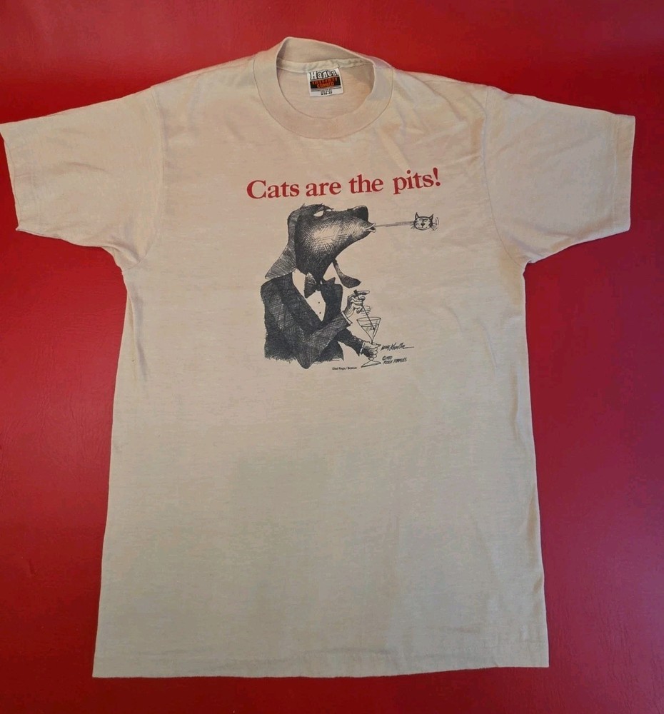 VTG 1980 “CATS ARE THE PITS!” Artwork By Larry Johnson Hanes T-Shirt Sz M 38-40