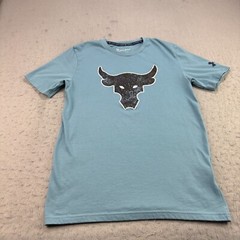 Under Armour Project Rock Shirt Mens Small Blue Brahma Bull Graphic Crew Neck