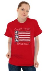Count Your Blessings American Flag USA Christ Womens Short Sleeve Crewneck Tee