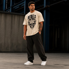Rebels Skull Graphic Oversized T-Shirt Gothic Streetwear Men’s Gym Workout Tee