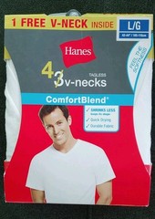 Hanes V-Neck T-Shirts Tagless ComfortBlend White Large New Old Stock 2014