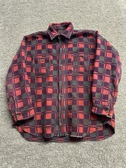 Vintage 60s Champion Cotton Red Plaid Flannel Shirt Size L Gusset Paint Splatter