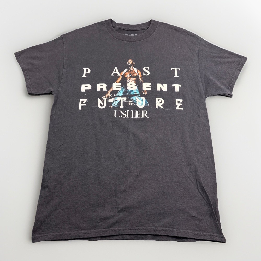 Usher 2024 Past Present Future Tour T Shirt Black Concert Tee Size Medium EUC