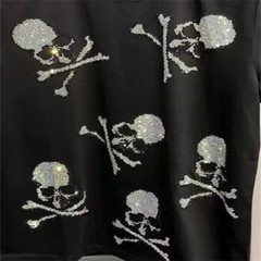 New Men Luxury Rhinestones Gothic Fashion Skull Black White T-Shirt High Quality