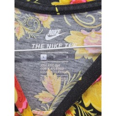 Nike Floral Print T-Shirt Mens Large Black Yellow Athletic Cut Futura Logo Tee