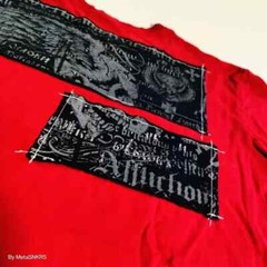Affliction T Shirt Men XL Red Black Gray Silver Foil Patch Skull USA Distressed