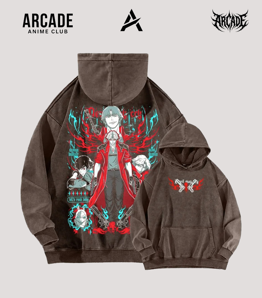 Arcade Anime “Devil May Cry” Dante Graphic Premium Vintage Wash Hoodie